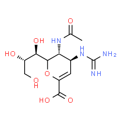 ChemSpider 2D Image | 5-Acetamido-2,6-anhydro-4-carbamimidamido-3,4,5-trideoxy-6-[(1R,2S)-1,2,3-trihydroxypropyl]-L-threo-hex-2-enonic acid | C12H20N4O7