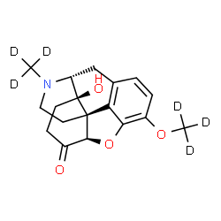 ChemSpider 2D Image | (5alpha,13alpha,14alpha)-14-Hydroxy-17-(~2~H_3_)methyl-3-[(~2~H_3_)methyloxy]-4,5-epoxymorphinan-6-one | C18H15D6NO4