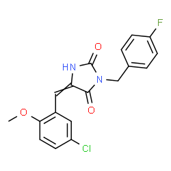 ChemSpider 2D Image | 5-(5-Chloro-2-methoxybenzylidene)-3-(4-fluorobenzyl)-2,4-imidazolidinedione | C18H14ClFN2O3