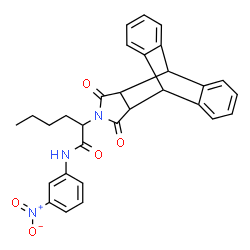 ChemSpider 2D Image | 2-(16,18-Dioxo-17-azapentacyclo[6.6.5.0~2,7~.0~9,14~.0~15,19~]nonadeca-2,4,6,9,11,13-hexaen-17-yl)-N-(3-nitrophenyl)hexanamide | C30H27N3O5