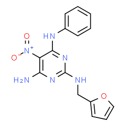 ChemSpider 2D Image | N~2~-(2-Furylmethyl)-5-nitro-N~4~-phenyl-2,4,6-pyrimidinetriamine | C15H14N6O3