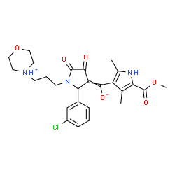 ChemSpider 2D Image | {2-(3-Chlorophenyl)-1-[3-(morpholin-4-ium-4-yl)propyl]-4,5-dioxo-3-pyrrolidinylidene}[5-(methoxycarbonyl)-2,4-dimethyl-1H-pyrrol-3-yl]methanolate | C26H30ClN3O6