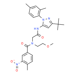 ChemSpider 2D Image | N-(2-{[1-(2,4-Dimethylphenyl)-3-(2-methyl-2-propanyl)-1H-pyrazol-5-yl]amino}-2-oxoethyl)-N-(2-methoxyethyl)-4-methyl-3-nitrobenzamide | C28H35N5O5