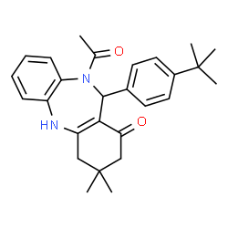 ChemSpider 2D Image | 10-Acetyl-3,3-dimethyl-11-[4-(2-methyl-2-propanyl)phenyl]-2,3,4,5,10,11-hexahydro-1H-dibenzo[b,e][1,4]diazepin-1-one | C27H32N2O2