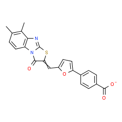 ChemSpider 2D Image | 4-{5-[(7,8-Dimethyl-3-oxo[1,3]thiazolo[3,2-a]benzimidazol-2(3H)-ylidene)methyl]-2-furyl}benzoate | C23H15N2O4S