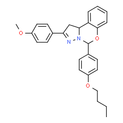 ChemSpider 2D Image | 5-(4-Butoxyphenyl)-2-(4-methoxyphenyl)-1,10b-dihydropyrazolo[1,5-c][1,3]benzoxazine | C27H28N2O3