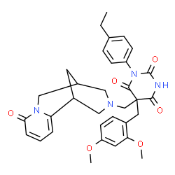 ChemSpider 2D Image | 5-(2,4-Dimethoxybenzyl)-1-(4-ethylphenyl)-5-[(6-oxo-7,11-diazatricyclo[7.3.1.0~2,7~]trideca-2,4-dien-11-yl)methyl]-2,4,6(1H,3H,5H)-pyrimidinetrione | C33H36N4O6