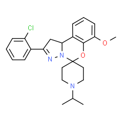 ChemSpider 2D Image | 2'-(2-Chlorophenyl)-1-isopropyl-7'-methoxy-1',10b'-dihydrospiro[piperidine-4,5'-pyrazolo[1,5-c][1,3]benzoxazine] | C24H28ClN3O2