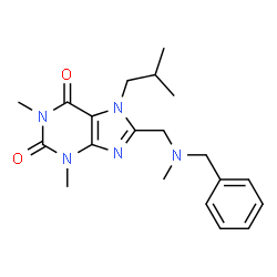 ChemSpider 2D Image | 1,3-dimethyl-8-[[methyl-(phenylmethyl)amino]methyl]-7-(2-methylpropyl)purine-2,6-dione | C20H27N5O2