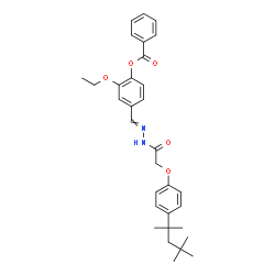 ChemSpider 2D Image | 2-Ethoxy-4-[({[4-(2,4,4-trimethyl-2-pentanyl)phenoxy]acetyl}hydrazono)methyl]phenyl benzoate | C32H38N2O5