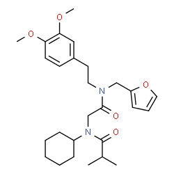 ChemSpider 2D Image | N-Cyclohexyl-N-(2-{[2-(3,4-dimethoxyphenyl)ethyl](2-furylmethyl)amino}-2-oxoethyl)-2-methylpropanamide | C27H38N2O5