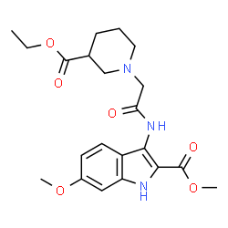 ChemSpider 2D Image | Methyl 3-({[3-(ethoxycarbonyl)-1-piperidinyl]acetyl}amino)-6-methoxy-1H-indole-2-carboxylate | C21H27N3O6