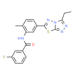 ChemSpider 2D Image | N-[5-(3-Ethyl[1,2,4]triazolo[3,4-b][1,3,4]thiadiazol-6-yl)-2-methylphenyl]-3-fluorobenzamide | C19H16FN5OS