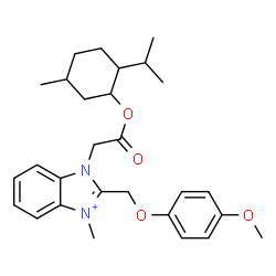 ChemSpider 2D Image | 1-{2-[(2-Isopropyl-5-methylcyclohexyl)oxy]-2-oxoethyl}-2-[(4-methoxyphenoxy)methyl]-3-methyl-1H-benzimidazol-3-ium | C28H37N2O4
