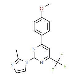 ChemSpider 2D Image | 4-(4-Methoxyphenyl)-2-(2-methyl-1H-imidazol-1-yl)-6-(trifluoromethyl)pyrimidine | C16H13F3N4O