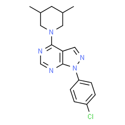 ChemSpider 2D Image | 1-(4-Chlorophenyl)-4-(3,5-dimethyl-1-piperidinyl)-1H-pyrazolo[3,4-d]pyrimidine | C18H20ClN5