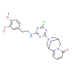 ChemSpider 2D Image | 11-(4-Chloro-6-{[2-(3,4-dimethoxyphenyl)ethyl]amino}-1,3,5-triazin-2-yl)-7,11-diazatricyclo[7.3.1.0~2,7~]trideca-2,4-dien-6-one | C24H27ClN6O3