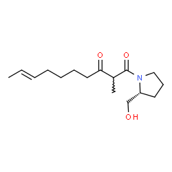 ChemSpider 2D Image | (8E)-1-[(2R)-2-(Hydroxymethyl)-1-pyrrolidinyl]-2-methyl-8-decene-1,3-dione | C16H27NO3