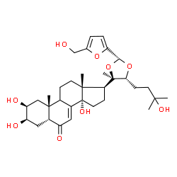 ChemSpider 2D Image | (2beta,3beta,5beta,9xi,17beta)-2,3,14-Trihydroxy-17-{(2R,5R)-5-(3-hydroxy-3-methylbutyl)-2-[5-(hydroxymethyl)-2-furyl]-4-methyl-1,3-dioxolan-4-yl}androst-7-en-6-one | C33H48O9
