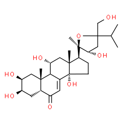 ChemSpider 2D Image | (2beta,3beta,5beta,9xi,11alpha,22S,24xi)-2,3,11,14,22,28-Hexahydroxy-20,24-epoxyergost-7-en-6-one | C28H44O8