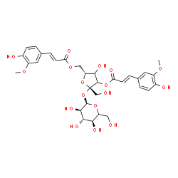 ChemSpider 2D Image | 3,6-Bis-O-[(2E)-3-(4-hydroxy-3-methoxyphenyl)-2-propenoyl]-beta-D-glycero-hex-2-ulofuranosyl (5xi)-alpha-D-xylo-hexopyranoside | C32H38O17