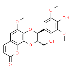 ChemSpider 2D Image | (2S,3S)-3-(4-Hydroxy-3,5-dimethoxyphenyl)-2-(hydroxymethyl)-5-methoxy-2,3-dihydro-9H-[1,4]dioxino[2,3-h]chromen-9-one | C21H20O9