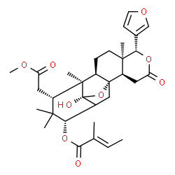 ChemSpider 2D Image | (1S,2R,6R,7R,10R,11S,12S,14S,16S)-6-(3-Furyl)-16-hydroxy-12-(2-methoxy-2-oxoethyl)-7,11,13,13-tetramethyl-4-oxo-5,17-dioxapentacyclo[13.2.1.0~1,10~.0~2,7~.0~11,16~]octadec-14-yl (2E)-2-methyl-2-buteno
ate | C32H42O9