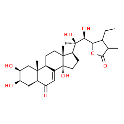 ChemSpider 2D Image | 5-{(1S,2R)-1,2-Dihydroxy-2-[(2S,3R,5R,9R,10R,13R,14S,17S)-2,3,14-trihydroxy-10,13-dimethyl-6-oxo-2,3,4,5,6,9,10,11,12,13,14,15,16,17-tetradecahydro-1H-cyclopenta[a]phenanthren-17-yl]propyl}-4-ethyl-3-
methyldihydro-2(3H)-furanone | C29H44O8
