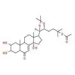 ChemSpider 2D Image | 2-Methyl-4-{(4R,5R)-2,2,5-trimethyl-5-[(9xi,10xi,13xi)-2,3,14-trihydroxy-6-oxoandrost-7-en-17-yl]-1,3-dioxolan-4-yl}-2-butanyl acetate | C32H50O8