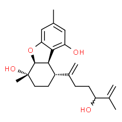 ChemSpider 2D Image | (5aS,6S,9R,9aR)-9-(5-Hydroxy-6-methyl-1,6-heptadien-2-yl)-3,6-dimethyl-5a,6,7,8,9,9a-hexahydrodibenzo[b,d]furan-1,6-diol | C22H30O4