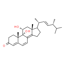 ChemSpider 2D Image | 9alpha,11alpha-dihydroxyergosta-4,6,8(14),22-tetraene-3-one | C28H40O3