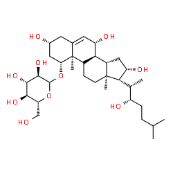 ChemSpider 2D Image | (1beta,3beta,7beta,9xi,16beta,22S)-3,7,16,22-Tetrahydroxycholest-5-en-1-yl D-glucopyranoside | C33H56O10