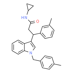 ChemSpider 2D Image | N-Cyclopropyl-3-[1-(4-methylbenzyl)-1H-indol-3-yl]-3-(3-methylphenyl)propanamide | C29H30N2O