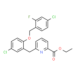 ChemSpider 2D Image | Ethyl 6-{5-chloro-2-[(4-chloro-2-fluorobenzyl)oxy]benzyl}-2-pyridinecarboxylate | C22H18Cl2FNO3