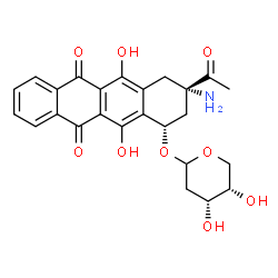 ChemSpider 2D Image | (7S,9S)-9-acetyl-9-amino-7-[(4R,5S)-4,5-dihydroxytetrahydropyran-2-yl]oxy-6,11-dihydroxy-8,10-dihydro-7H-tetracene-5,12-dione | C25H25NO9