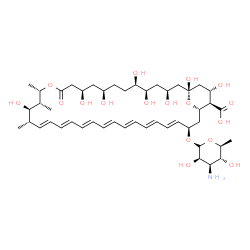 ChemSpider 2D Image | (3S,5R,6R,9R,11R,15S,16R,17R,18S,19E,21E,23E,25E,27E,29E,31E,33R,35S,36R,37S)-33-[(3-Amino-3,6-dideoxy-alpha-L-mannopyranosyl)oxy]-1,3,5,6,9,11,17,37-octahydroxy-15,16,18-trimethyl-13-oxo-14,39-dioxab
icyclo[33.3.1]nonatriaconta-19,21,23,25,27,29,31-heptaene-36-carboxylic acid | C47H73NO17