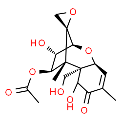 ChemSpider 2D Image | (2alpha,3beta,4alpha,5alpha,6beta,11beta,12R)-3,7,15-Trihydroxy-8-oxo-12,13-epoxytrichothec-9-en-4-yl acetate | C17H22O8