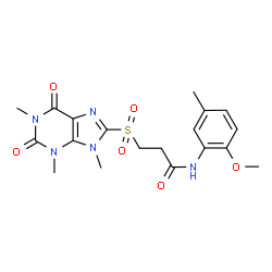 ChemSpider 2D Image | N-(2-Methoxy-5-methylphenyl)-3-[(1,3,9-trimethyl-2,6-dioxo-2,3,6,9-tetrahydro-1H-purin-8-yl)sulfonyl]propanamide | C19H23N5O6S