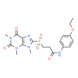 ChemSpider 2D Image | N-(4-Ethoxyphenyl)-3-[(1,3,9-trimethyl-2,6-dioxo-2,3,6,9-tetrahydro-1H-purin-8-yl)sulfonyl]propanamide | C19H23N5O6S