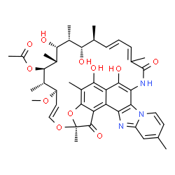 ChemSpider 2D Image | (7S,9E,11R,12S,13S,14R,15R,16R,17S,18S,19E)-2,15,17,36-Tetrahydroxy-11-methoxy-3,7,12,14,16,18,22,30-octamethyl-6,23-dioxo-8,37-dioxa-24,27,33-triazahexacyclo[23.10.1.1~4,7~.0~5,35~.0~26,34~.0~27,32~]
heptatriaconta-1(35),2,4,9,19,21,25(36),26(34),28,30,32-undecaen-13-yl acetate | C43H51N3O11