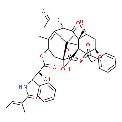 ChemSpider 2D Image | (2alpha,5beta,7alpha,10alpha,13alpha)-4,10-Diacetoxy-1,7-dihydroxy-13-{[(2R,3S)-2-hydroxy-3-{[(2E)-2-methyl-2-butenoyl]amino}-3-phenylpropanoyl]oxy}-9-oxo-5,20-epoxytax-11-en-2-yl benzoate | C45H53NO14