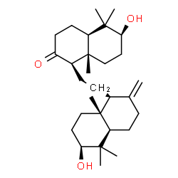 ChemSpider 2D Image | (1R,4aR,6S,8aS)-6-Hydroxy-1-{2-[(1S,4aR,6S,8aR)-6-hydroxy-5,5,8a-trimethyl-2-methylenedecahydro-1-naphthalenyl]ethyl}-5,5,8a-trimethyloctahydro-2(1H)-naphthalenone | C29H48O3