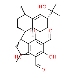 ChemSpider 2D Image | 2,4,6-Trihydroxy-5-{(1R)-1-[(1S,4S,6R,8aS)-6-(2-hydroxy-2-propanyl)-4,8a-dimethyl-1,2,3,4,6,7,8,8a-octahydro-1-naphthalenyl]-3-methylbutyl}isophthalaldehyde | C28H40O6