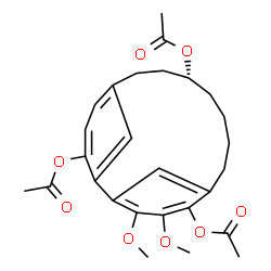 ChemSpider 2D Image | (9R)-16,17-Dimethoxytricyclo[12.3.1.1~2,6~]nonadeca-1(18),2(19),3,5,14,16-hexaene-3,9,15-triyl triacetate | C27H32O8