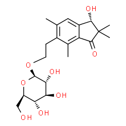 ChemSpider 2D Image | (3S)-6-[2-(Î²-D-Glucopyranosyloxy)ethyl]-2,3-dihydro-3-hydroxy-2,2,5,7-tetramethyl-1H-inden-1-one | C21H30O8
