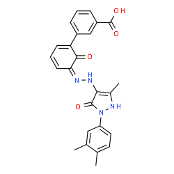 ChemSpider 2D Image | 3-[(5Z)-5-{[2-(3,4-Dimethylphenyl)-5-methyl-3-oxo-2,3-dihydro-1H-pyrazol-4-yl]hydrazono}-6-oxo-1,3-cyclohexadien-1-yl]benzoic acid | C25H22N4O4
