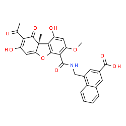 ChemSpider 2D Image | 4-[({[(9aS)-8-Acetyl-1,7-dihydroxy-3-methoxy-9a-methyl-9-oxo-9,9a-dihydrodibenzo[b,d]furan-4-yl]carbonyl}amino)methyl]-2-naphthoic acid | C29H23NO9