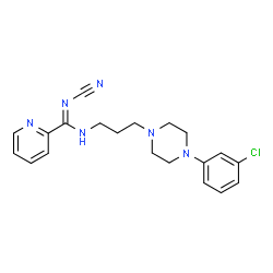 ChemSpider 2D Image | N-{3-[4-(3-Chlorophenyl)-1-piperazinyl]propyl}-N'-cyano-2-pyridinecarboximidamide | C20H23ClN6