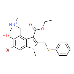 ChemSpider 2D Image | {6-Bromo-3-(ethoxycarbonyl)-5-hydroxy-1-methyl-2-[(phenylsulfanyl)methyl]-1H-indol-4-yl}-N,N-dimethylmethanaminium | C22H26BrN2O3S