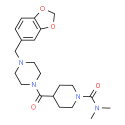 ChemSpider 2D Image | 4-{[4-(1,3-Benzodioxol-5-ylmethyl)-1-piperazinyl]carbonyl}-N,N-dimethyl-1-piperidinecarboxamide | C21H30N4O4